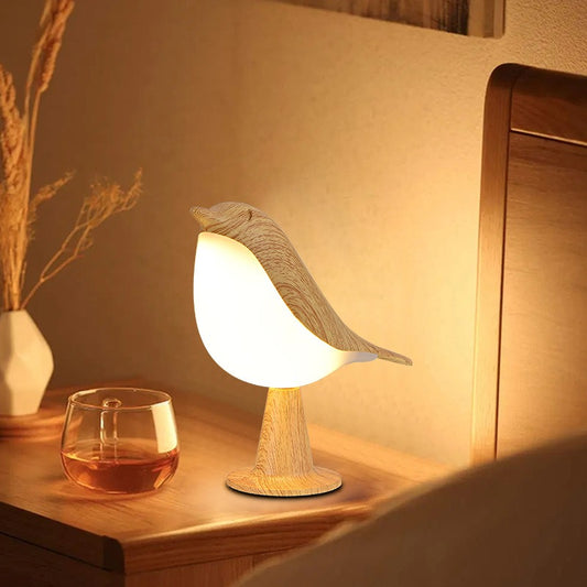 3 Colors Bedside Lamp Creative Touch Switch Wooden Bird